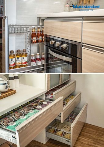 Tủ Bếp Treasia Chữ I Màu VWV (Vân gỗ sồi) - Showroom Takara standard