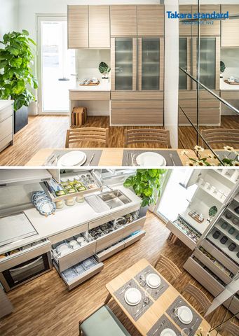 Tủ Bếp Treasia Chữ I Màu VWV (Vân gỗ sồi) - Showroom Takara standard