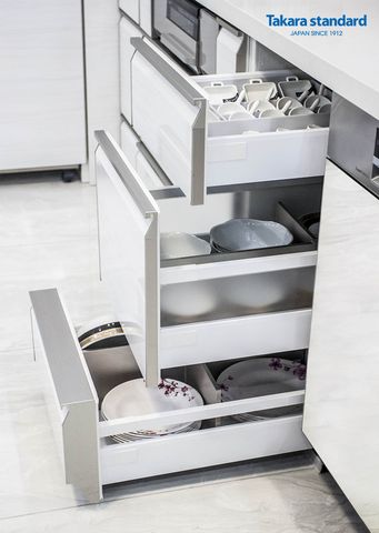 Hệ Tủ bếp Cao Cấp LEMURE Chữ L Màu LXW (Trắng Vân Gỗ) - Nhà Phố Quận Bình Thạnh