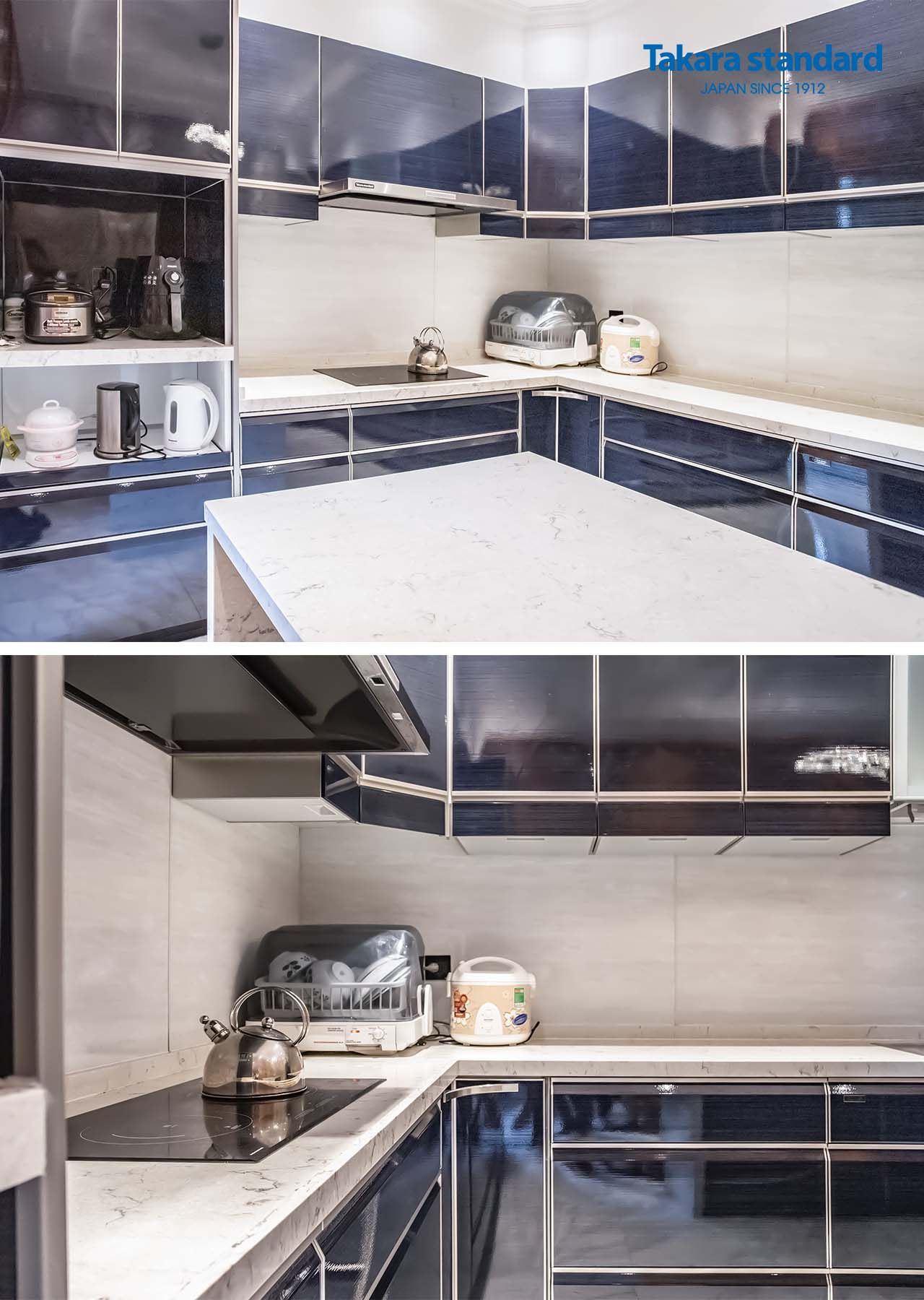 Biệt thự Lakeview Quận 2 - Tủ Bếp Thép Tráng Men Kính Cao Cấp LEMURE màu LUN (Vân gốm xanh Nhật)