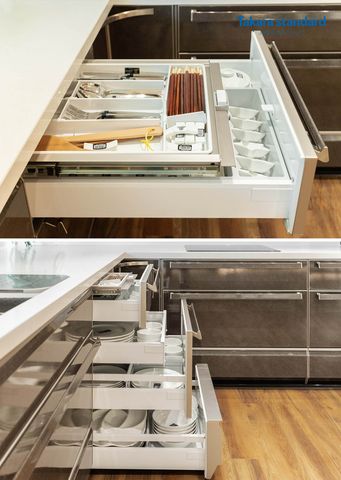 Hệ Tủ Bếp Lemure Chữ L Cao Cấp Màu LRB - Showroom Điện Biên Phủ