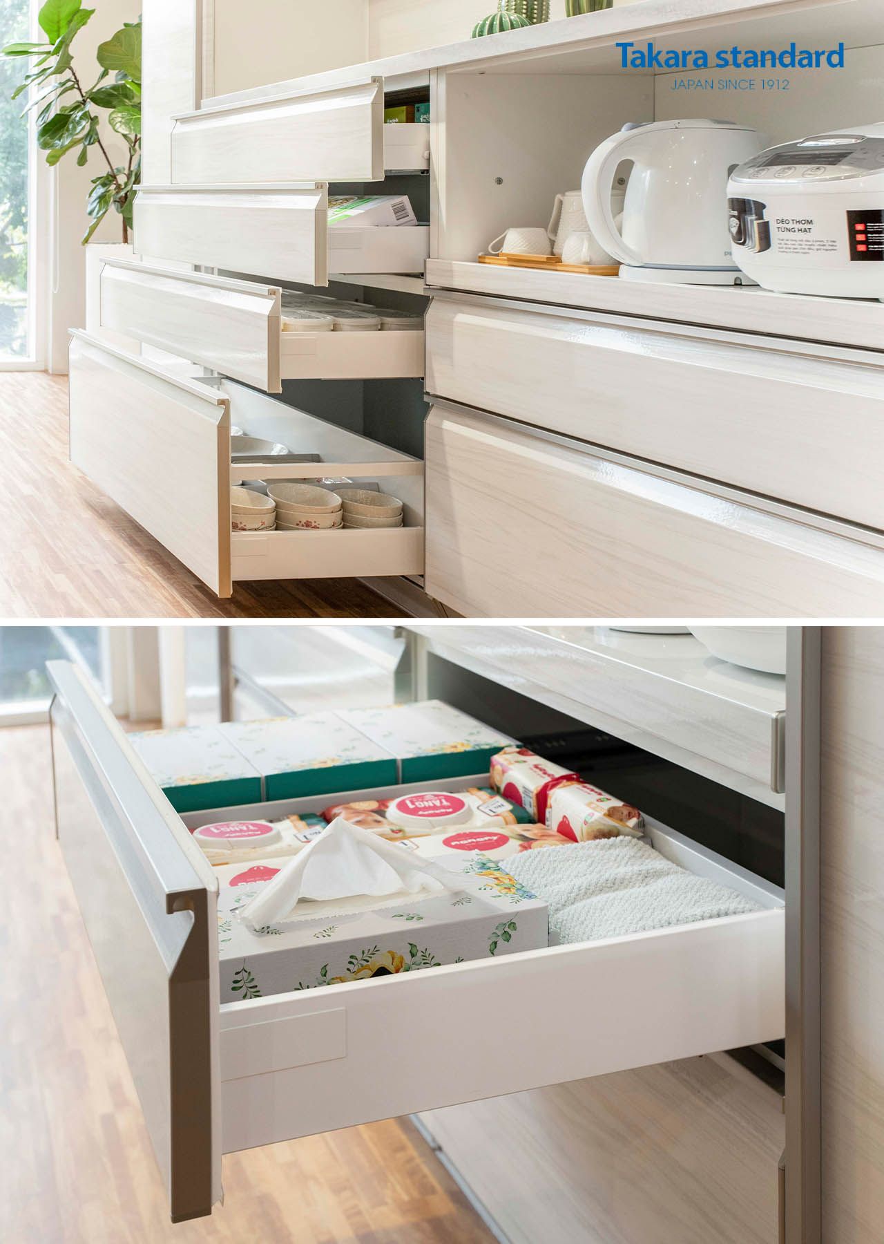 Hệ Tủ Bếp Lemure Cao Cấp Màu LXW - Showroom Takara standard