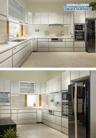 Hệ Tủ Bếp Lemure Chữ L Cao Cấp Chuyển Sắc - Showroom Q.2