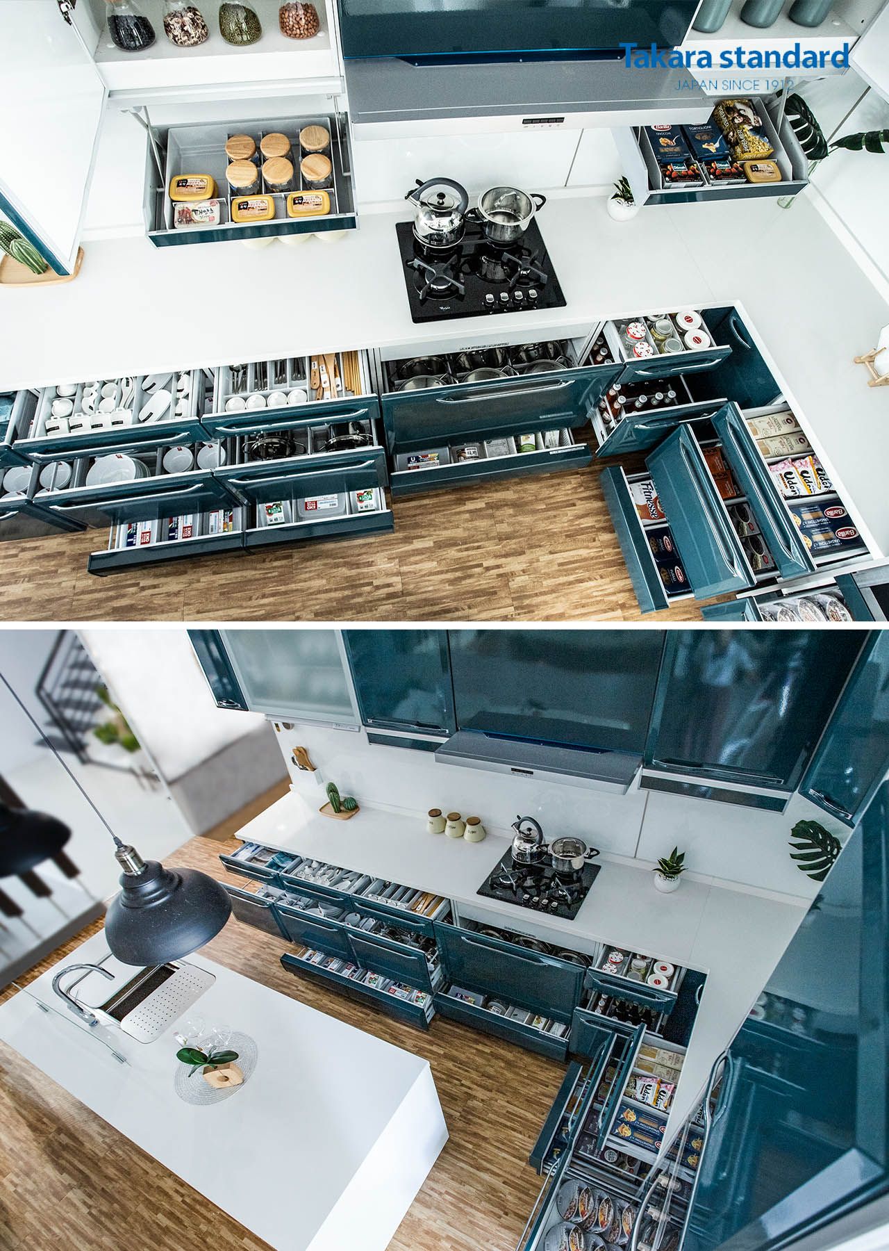 Showroom Takara standard - Hệ Tủ Bếp Ritela màu xanh ngọc lục bảo