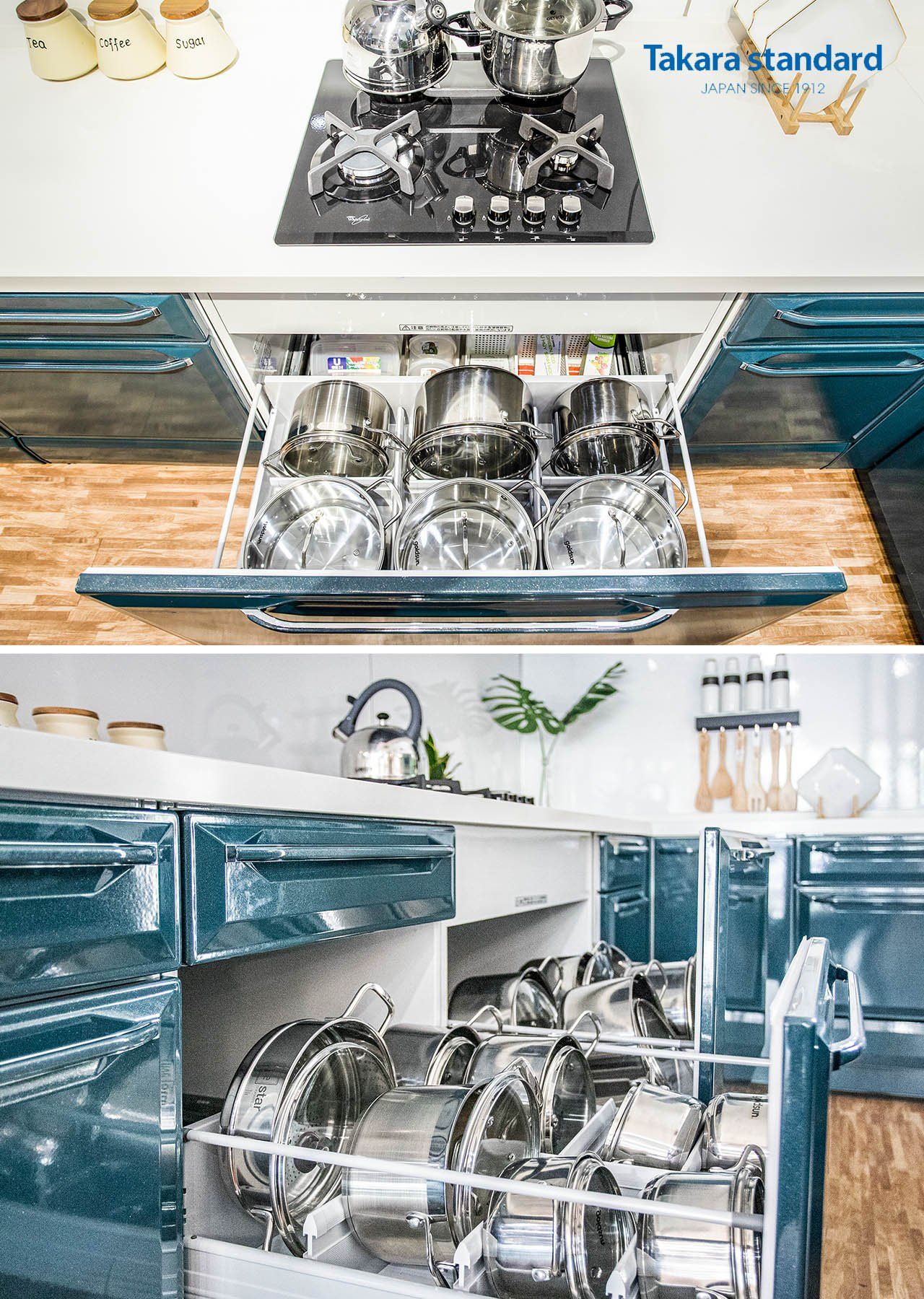 Showroom Takara standard - Hệ Tủ Bếp Ritela màu xanh ngọc lục bảo