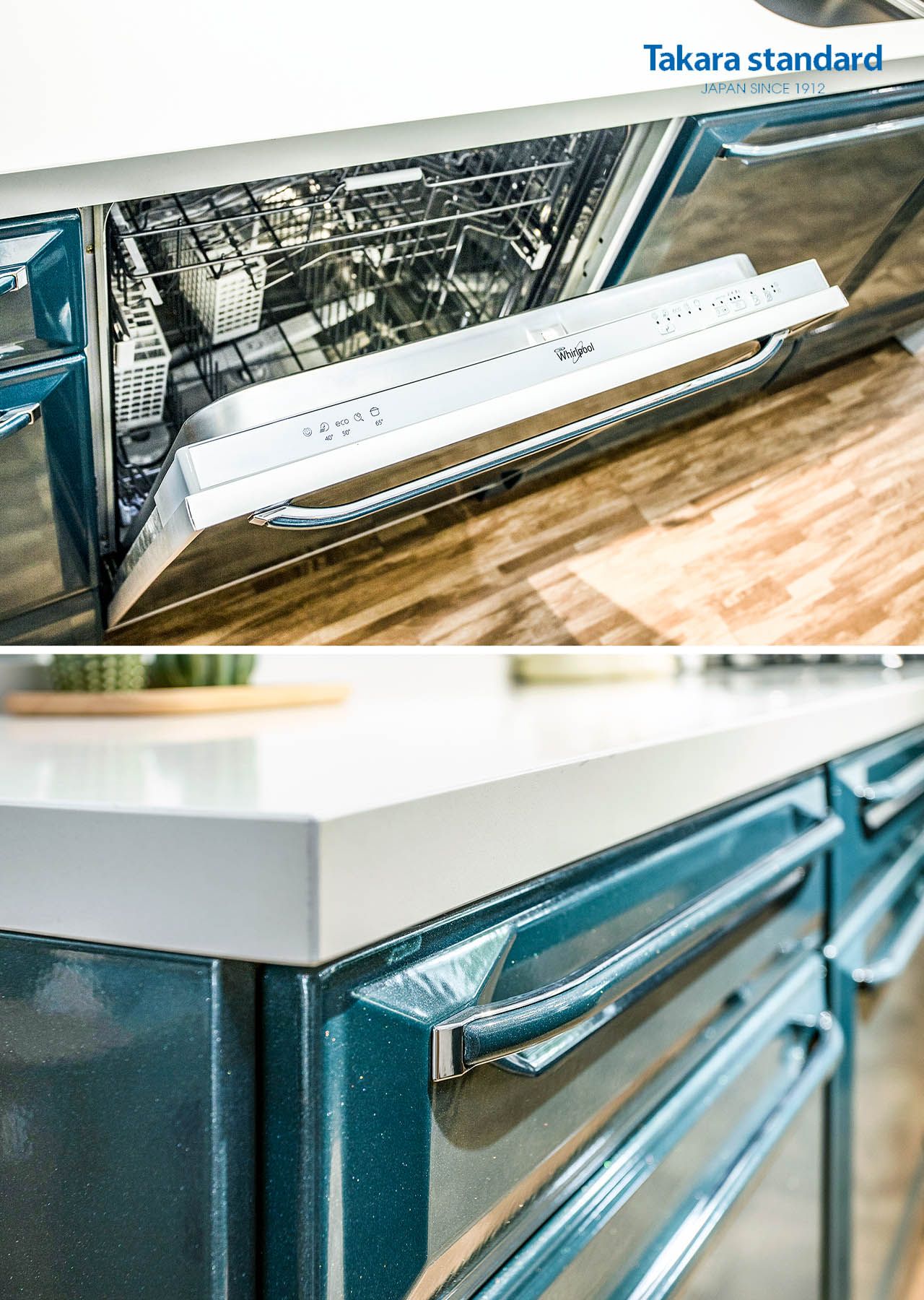 Showroom Takara standard - Hệ Tủ Bếp Ritela màu xanh ngọc lục bảo
