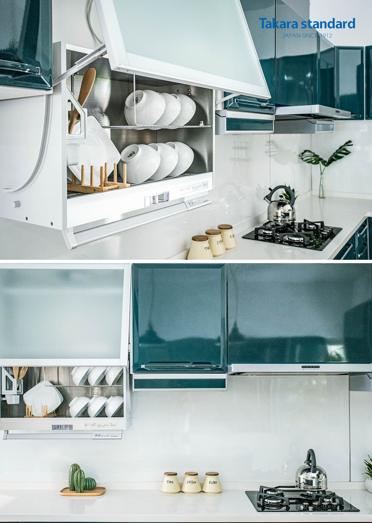 Showroom Takara standard - Hệ Tủ Bếp Ritela màu xanh ngọc lục bảo