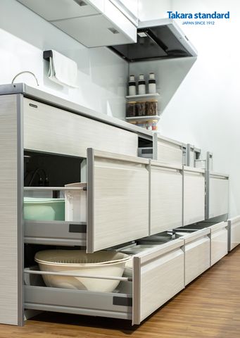 Hệ Tủ Bếp Treasia Chữ I Màu VBW - Showroom Takara standard