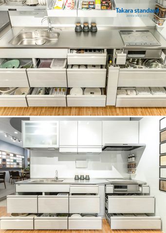 Hệ Tủ Bếp Treasia Chữ I Màu VBW - Showroom Takara standard