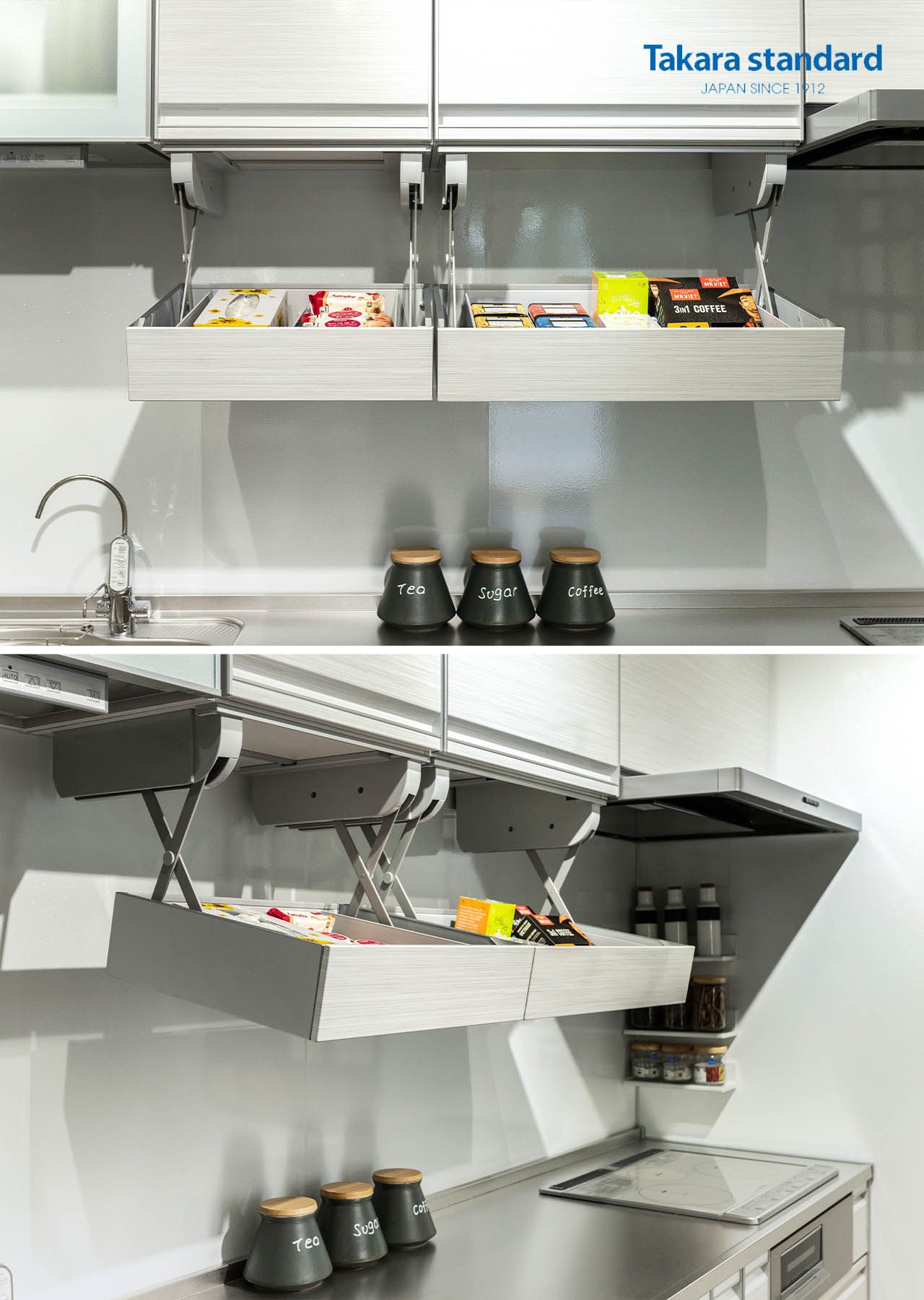 Hệ Tủ Bếp Treasia Chữ I Màu VBW - Showroom Takara standard