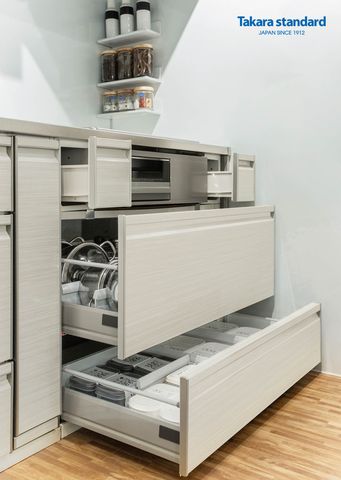 Hệ Tủ Bếp Treasia Chữ I Màu VBW - Showroom Takara standard