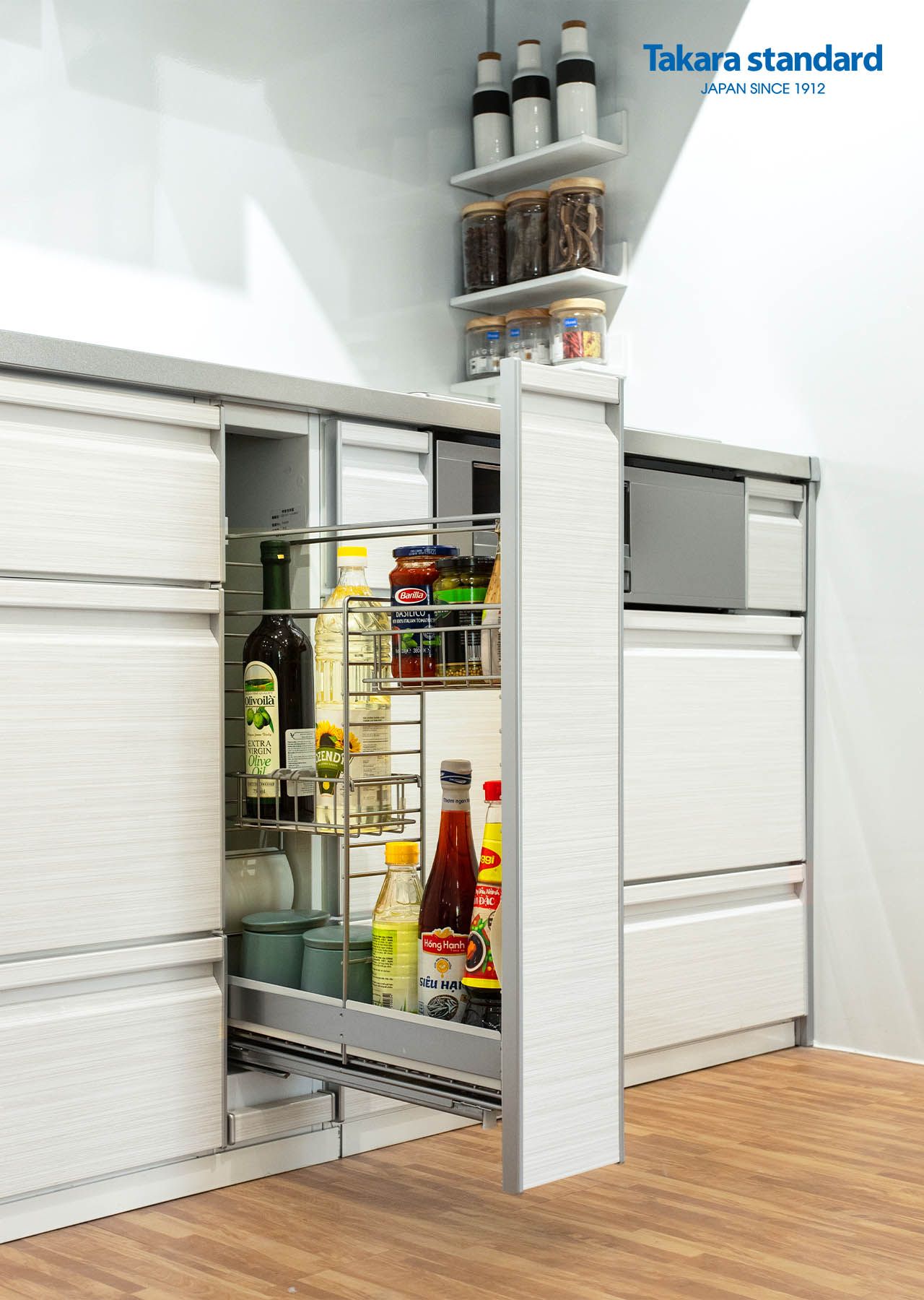 Hệ Tủ Bếp Treasia Chữ I Màu VBW - Showroom Takara standard