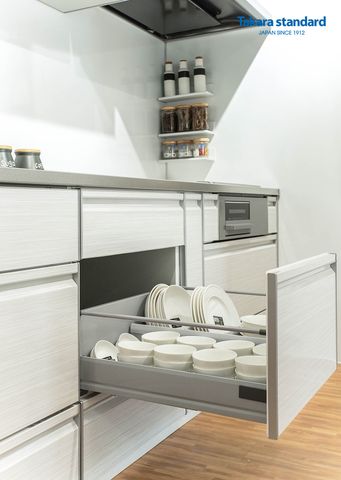 Hệ Tủ Bếp Treasia Chữ I Màu VBW - Showroom Takara standard