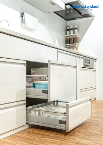 Hệ Tủ Bếp Treasia Chữ I Màu VBW - Showroom Takara standard