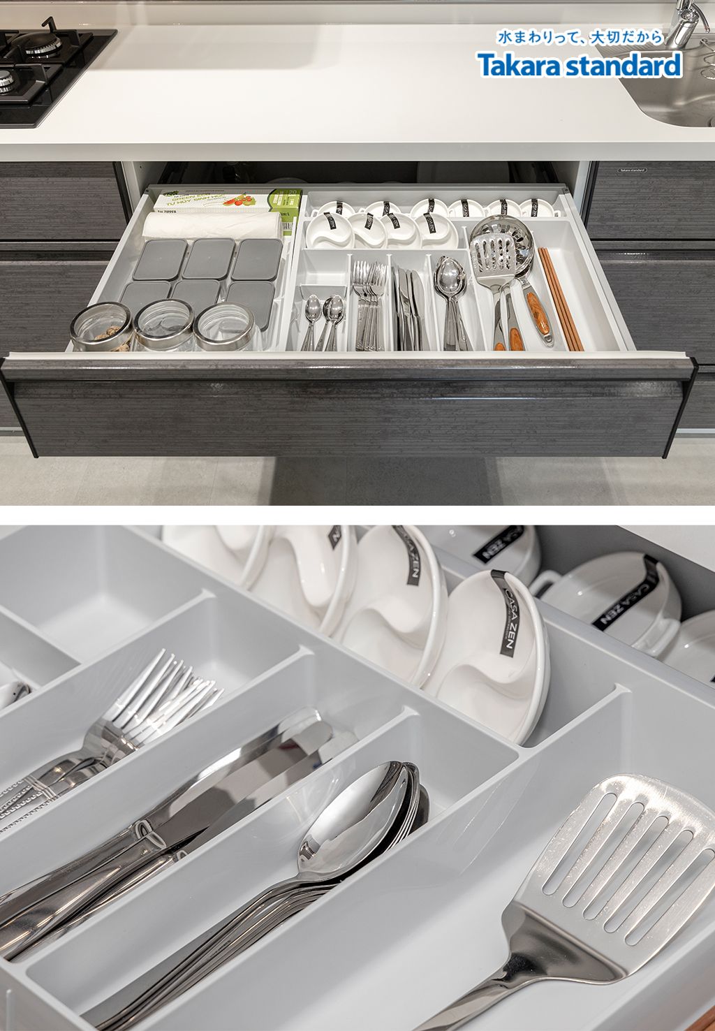 Hệ Tủ Bếp Cao Cấp Treasia Chữ I Màu VTG - Showroom Takara standard