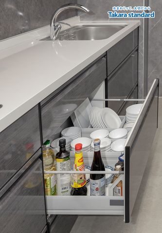 Hệ Tủ Bếp Cao Cấp Treasia Chữ I Màu VTG - Showroom Takara standard