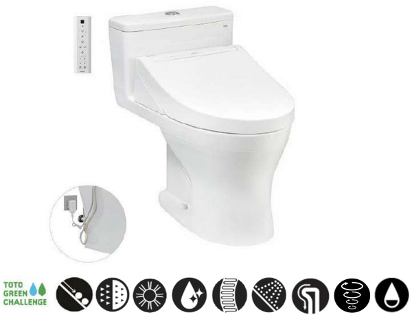 Bàn cầu TOTO một khối kèm nắp rửa điện tử WASHLET dòng C5 - MS855DW14