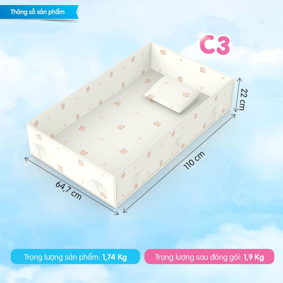 Bộ Quây Nệm Gối dùng cho Nôi Cũi Giường Gỗ Đa Năng Autoru