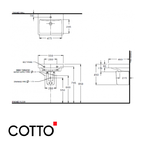  Chậu Lavabo COTTO C0156 Đặt Bàn Viva 