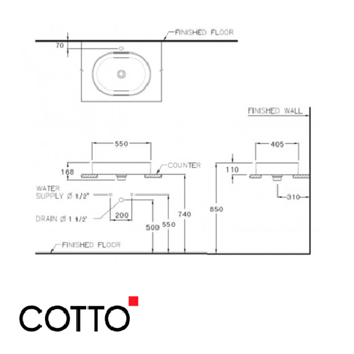  Chậu Lavabo COTTO C003437 Đặt Bàn Sensation Capsule-2210K 