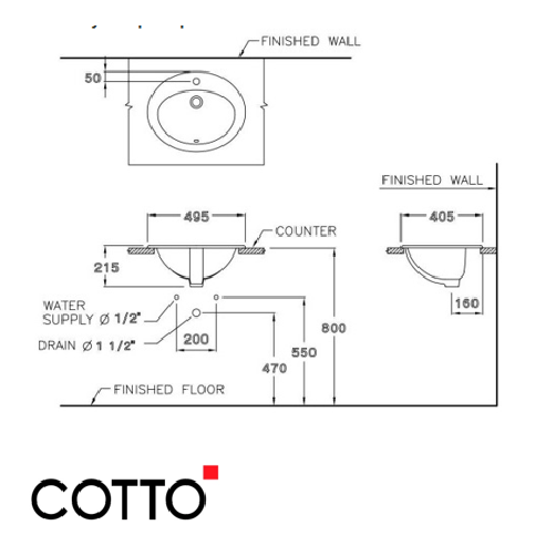  Chậu Rửa Lavabo COTTO C029 Lisa Âm Bàn Dương Vành 