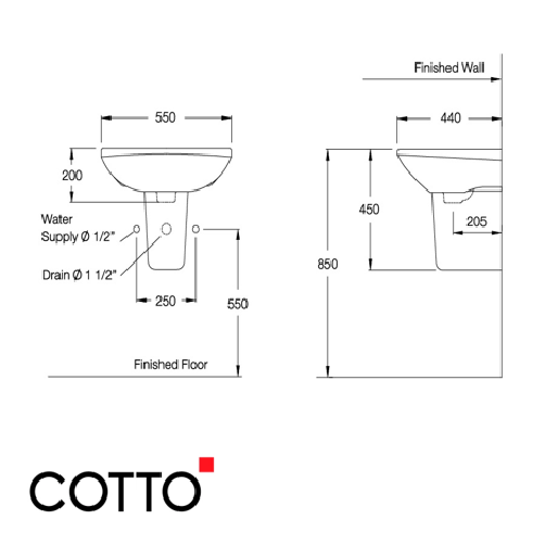  Chậu Lavabo COTTO C014/C4201 Wendy Chân Ngắn 