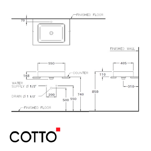  Chậu Lavabo COTTO C003427 Đặt Bàn Sensation Rectangle 