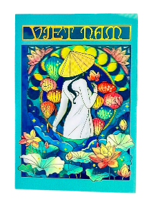  Lenticular Postcard - HL Art Nouveau Ao Dai & Lotus 