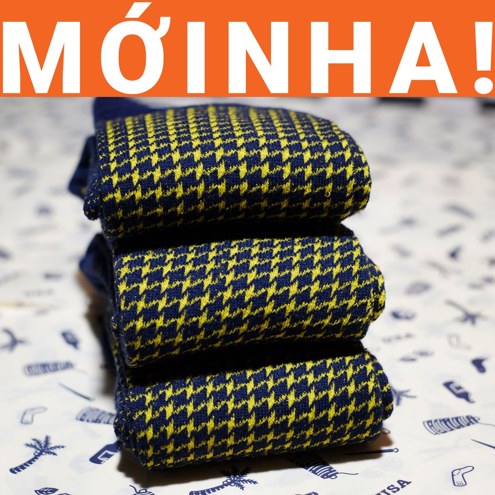Tất cổ cao Houndstooth - Xanh Vàng