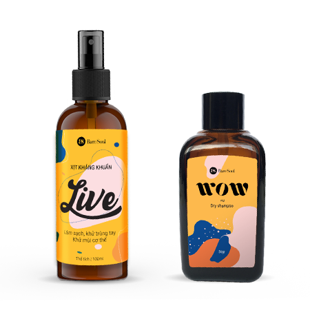 Combo Xịt kháng khuẩn LIVE 100ml + Dầu gội đầu khô BareSoul Wow Dry Shampoo 50g
