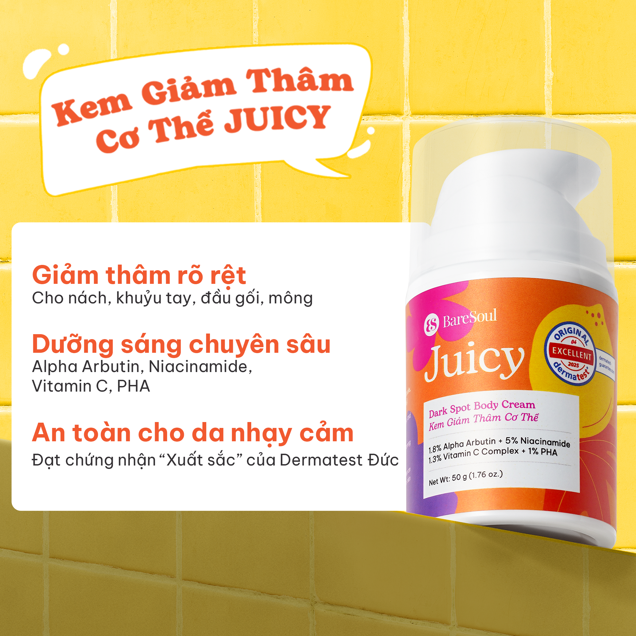 Kem giảm thâm, làm sáng cơ thể Juicy BareSoul Dark Spot Body Cream 50g - 1.76 oz