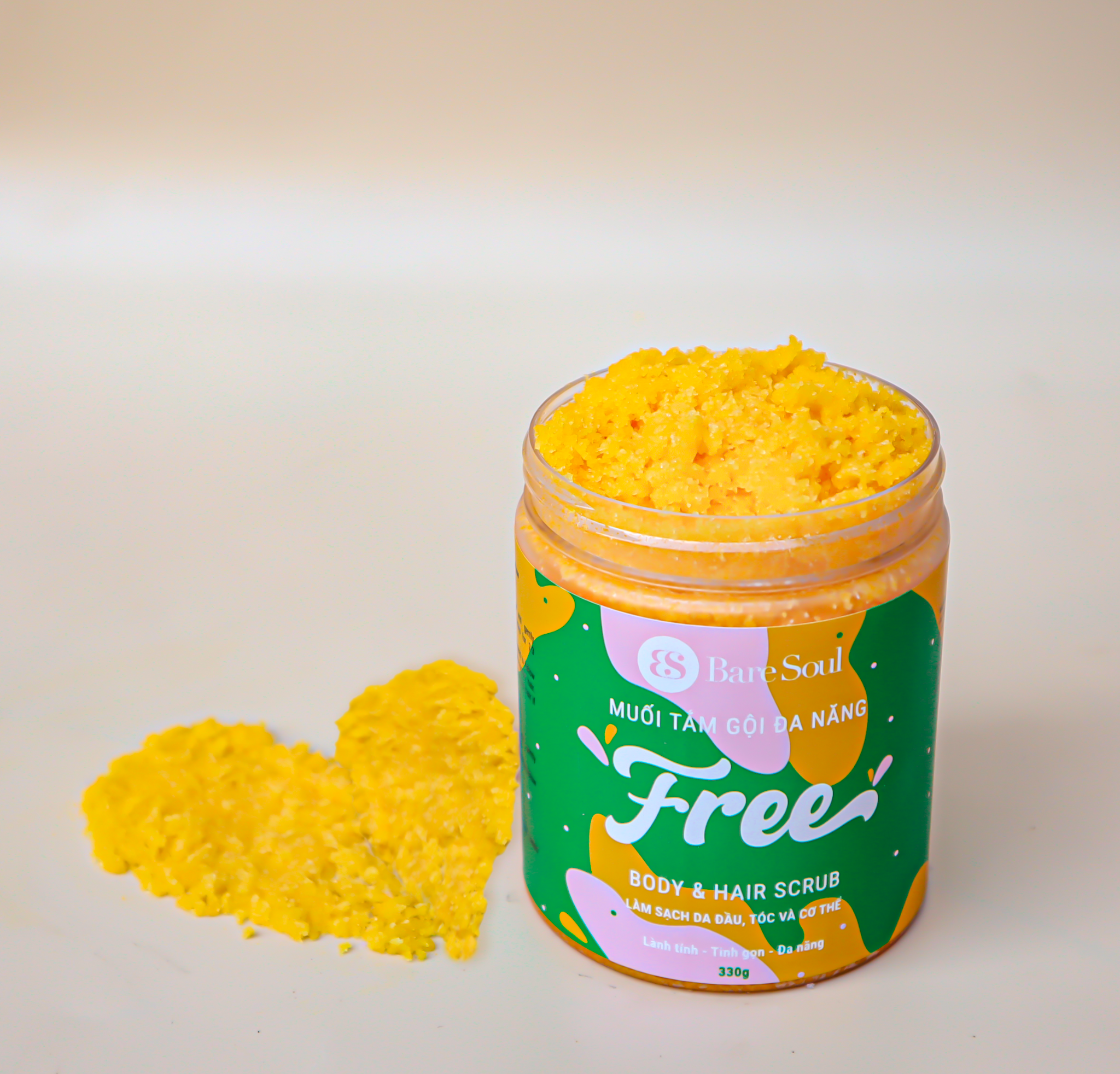  Muối tắm gội tẩy tế bào chết cơ thể và tẩy tế bào chết da dầu BareSoul FREE Body & Hair Scrub 330g 