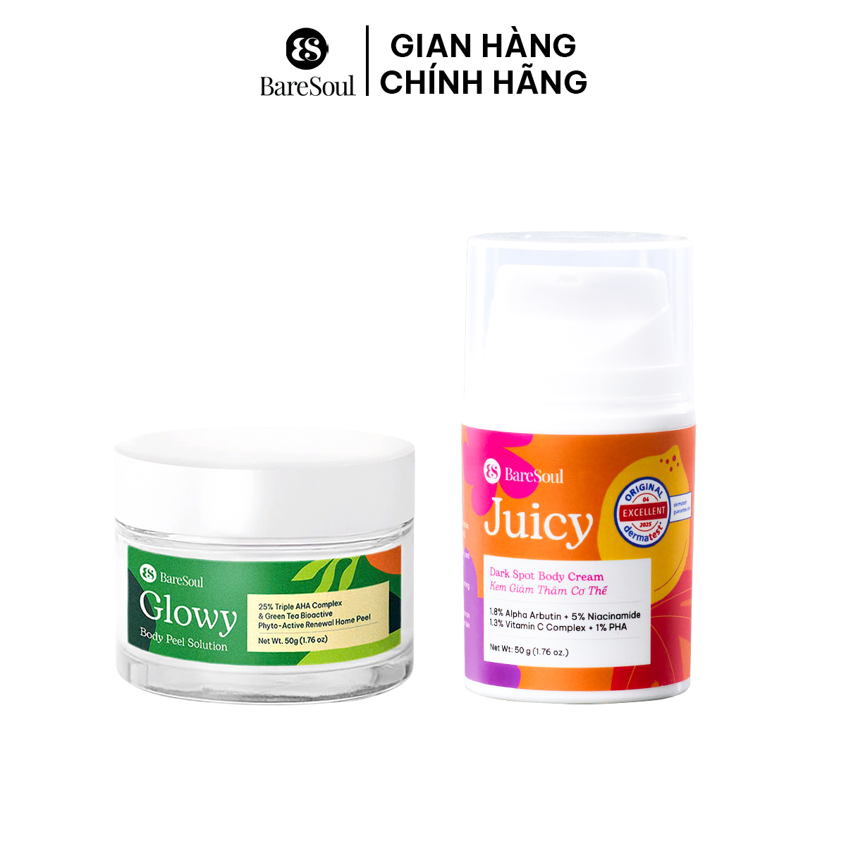 COMBO Peel Glowy 50g, kem dưỡng Juicy 50g giúp làm sáng, giảm thâm mông, nách, bikini, đầu gối, khuỷu tay