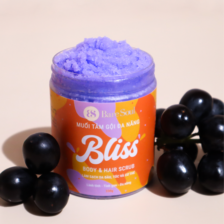  Muối tắm gội tẩy tế bào chết da đầu và cơ thể chứa AHA BareSoul BLISS Body & Hair Scrub 330g 