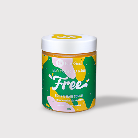 Muối tắm gội tẩy tế bào chết cơ thể và tẩy tế bào chết da dầu BareSoul FREE Body & Hair Scrub 330g