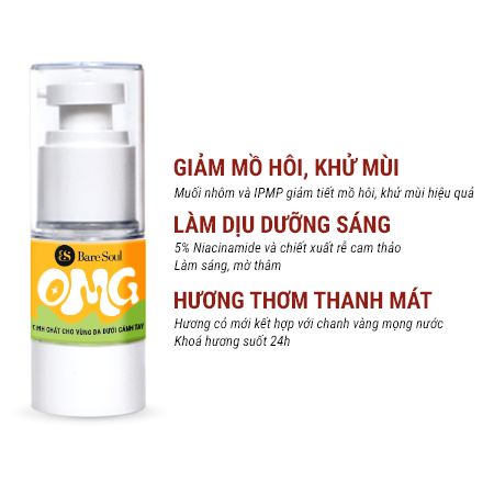 Serum nách ngăn mồ hôi, khử mùi và dưỡng sáng BareSoul OMG Underarm Serum 20G