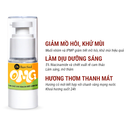  Serum nách ngăn mồ hôi, khử mùi và dưỡng sáng BareSoul OMG Underarm Serum 20G 