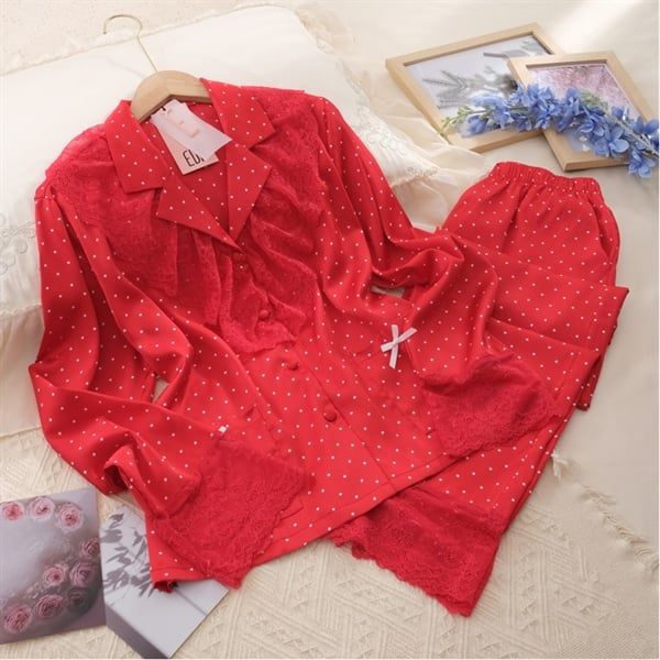 Bộ pyjama lụa đỏ PM6393