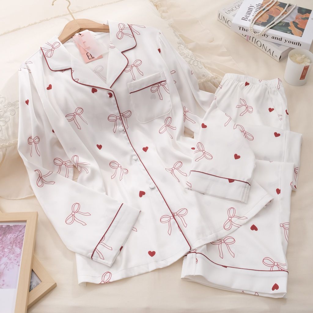 Bộ pyjama dài nơ đỏ PM9639