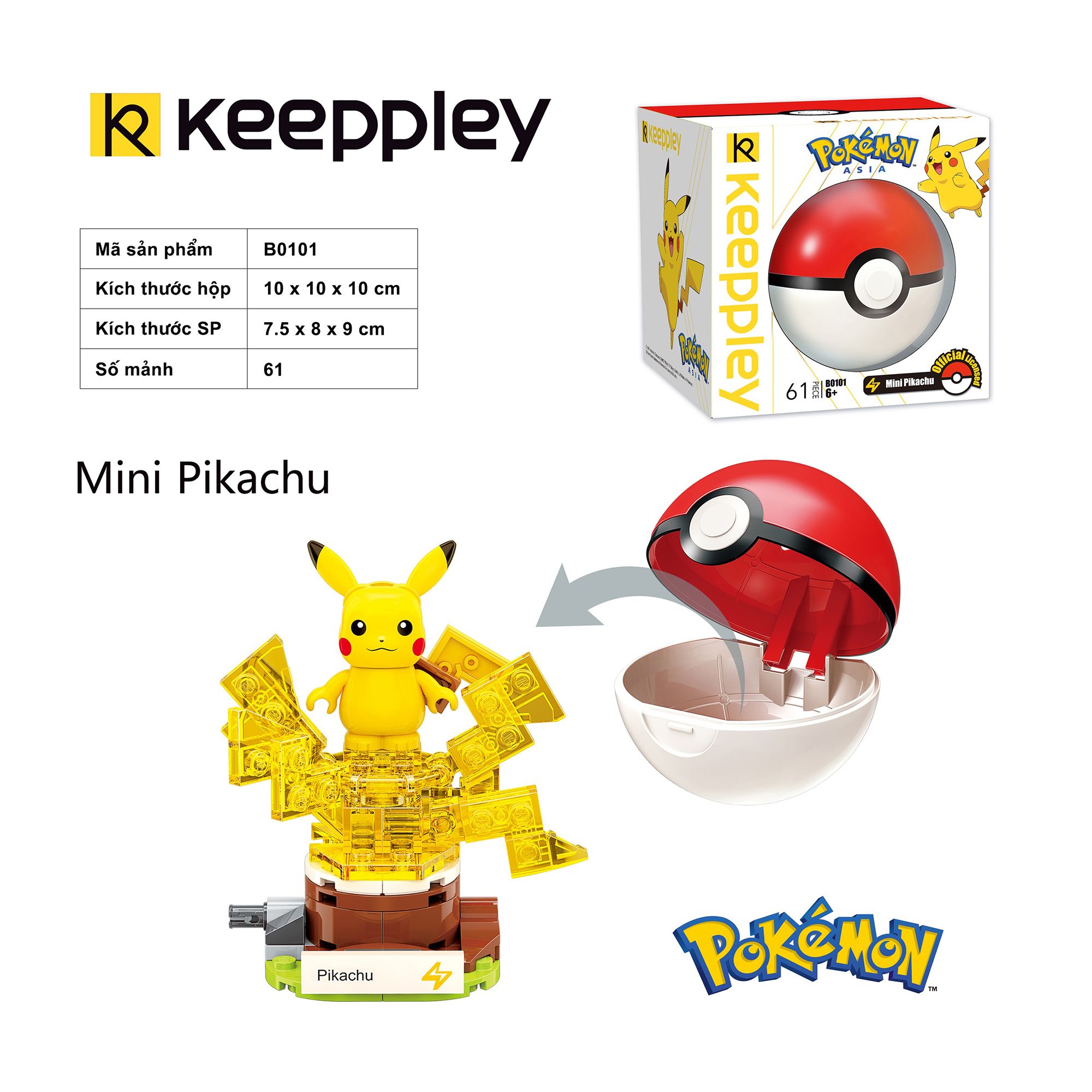 Đồ Chơi Lắp Ráp KEEPPLEY Pokemon Mini Pikachu B0101