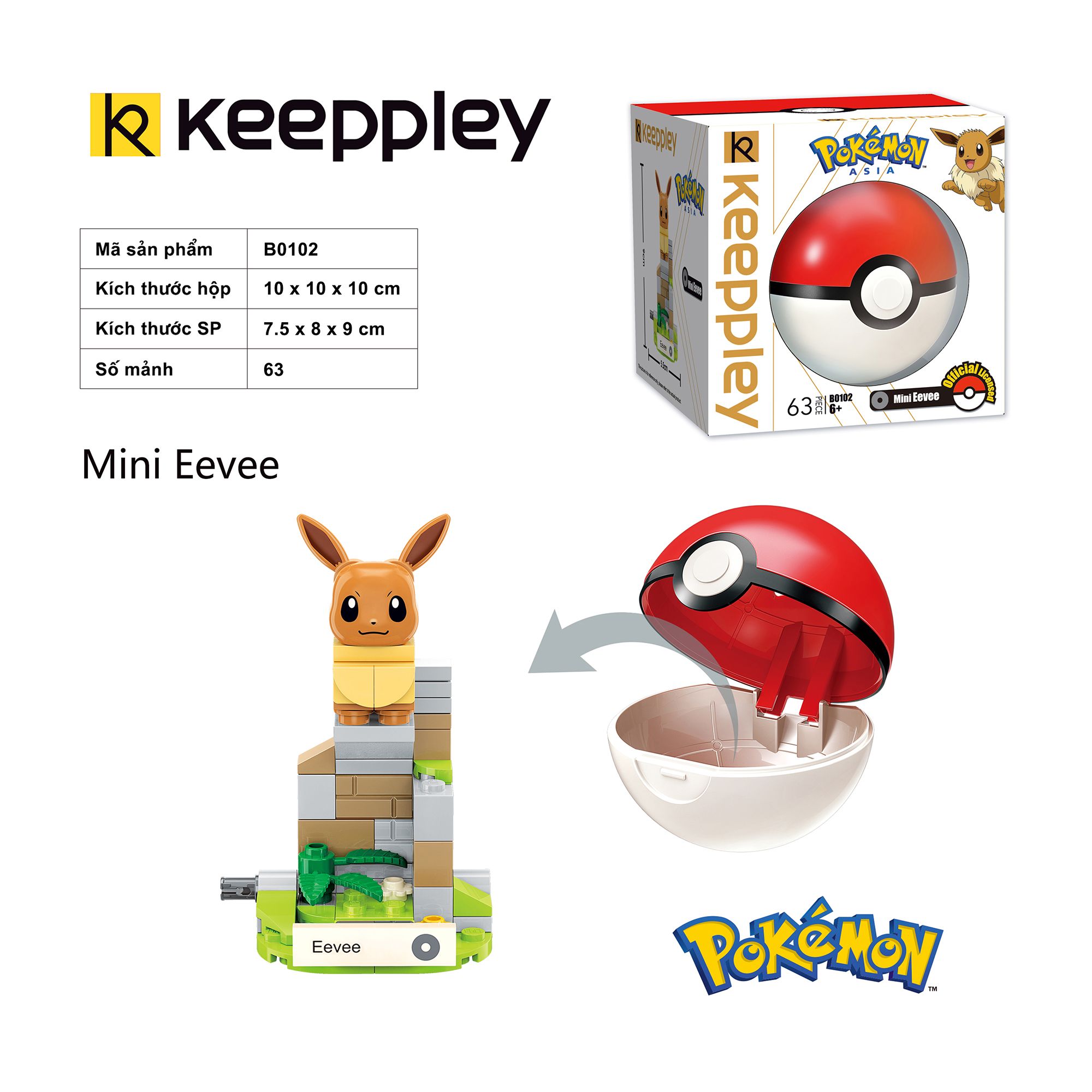 Đồ Chơi Lắp Ráp KEEPPLEY Pokemon Mini Eevee B0102