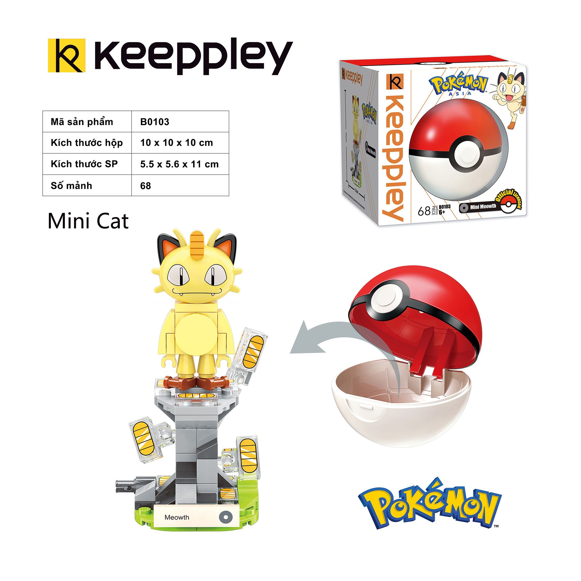 Đồ Chơi Lắp Ráp KEEPPLEY Pokemon Mini Meowth B0103