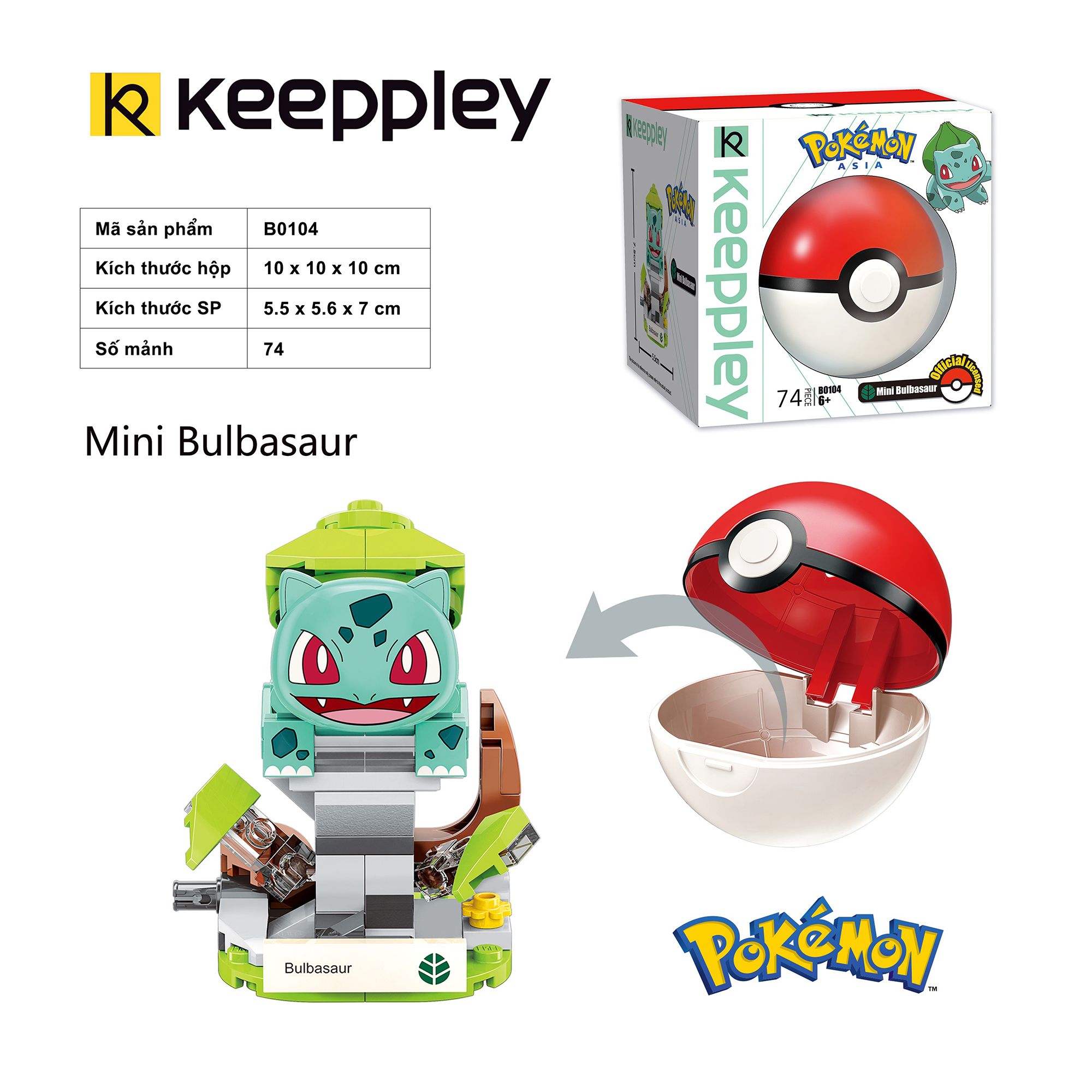 Đồ Chơi Lắp Ráp KEEPPLEY Pokemon Mini Bulbasaur B0104