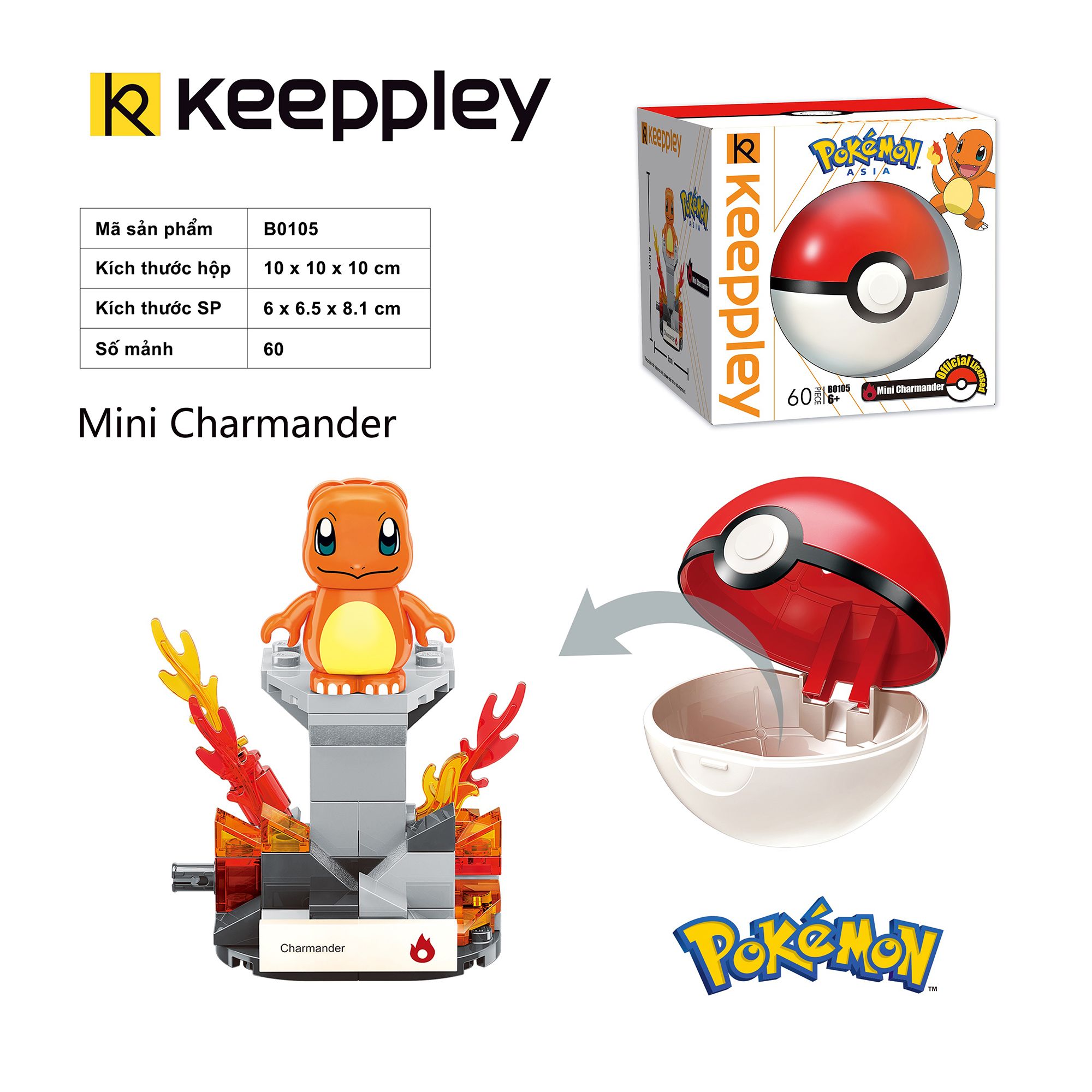 Đồ Chơi Lắp Ráp KEEPPLEY Pokemon Mini Charmander B0105