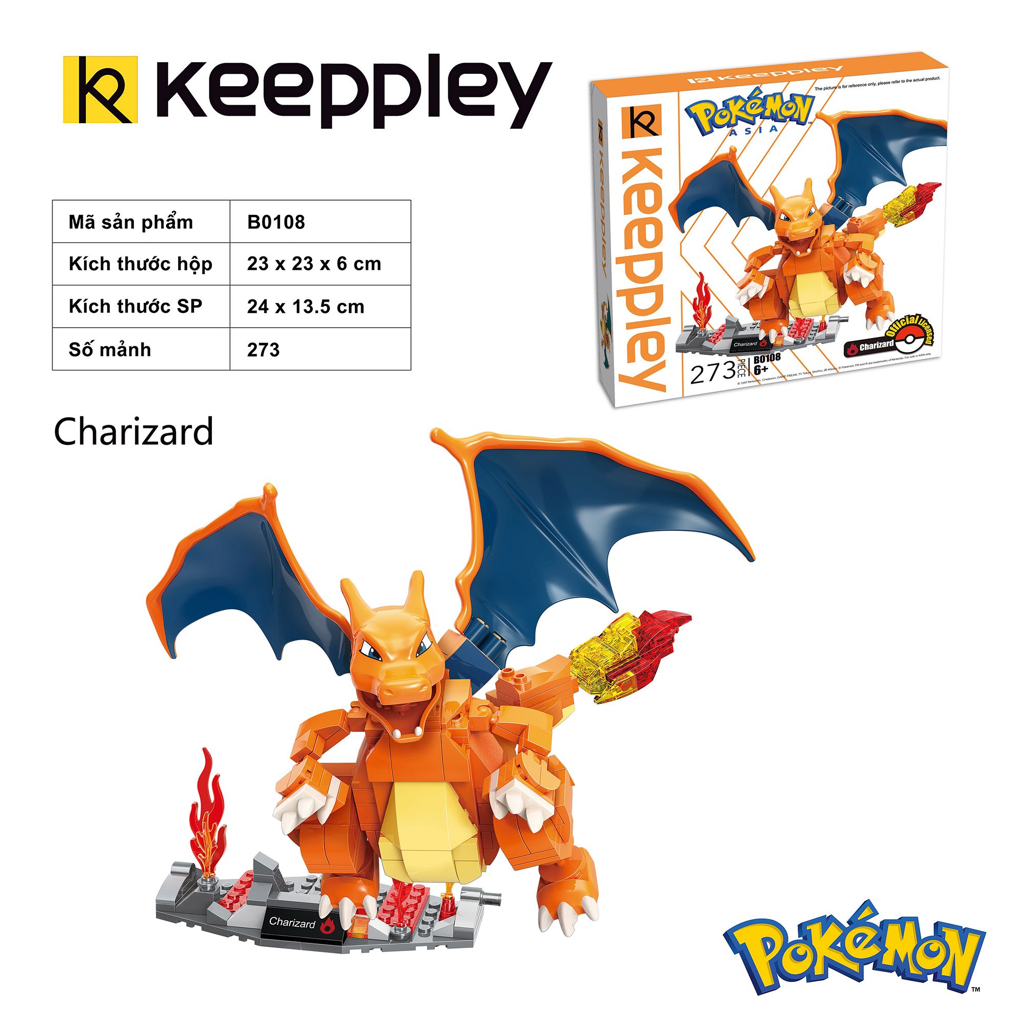 Đồ Chơi Lắp Ráp KEEPPLEY Pokemon Charizard B0108