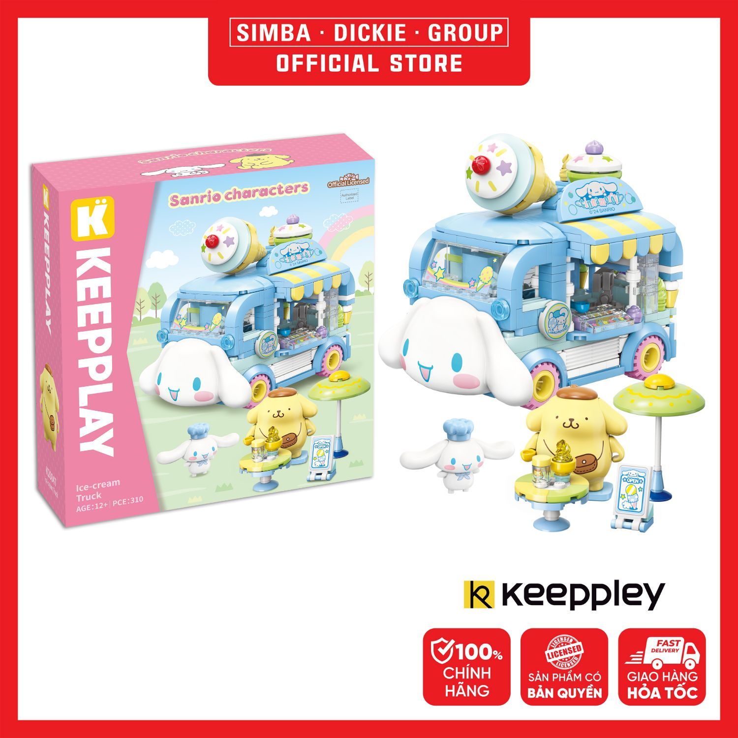 Đồ Chơi Lắp Ráp KEEPPLEY Sanrio Cinnamoroll & Pompompurin's Ice-cream Truck Building Blocks K20847