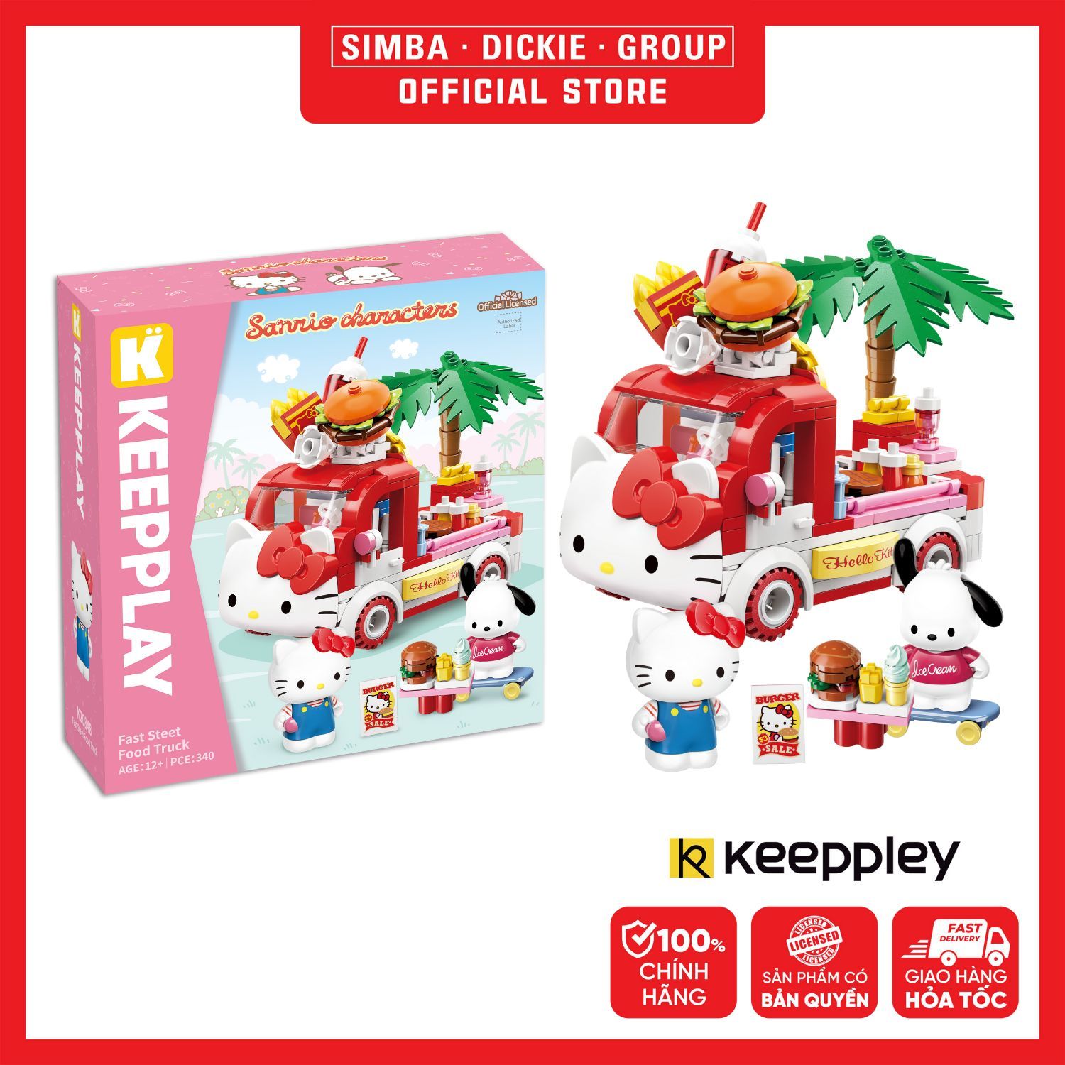 Đồ Chơi Lắp Ráp KEEPPLEY Sanrio Hello Kitty & Pochacco's Fast Street Food Truck Building Blocks K20848
