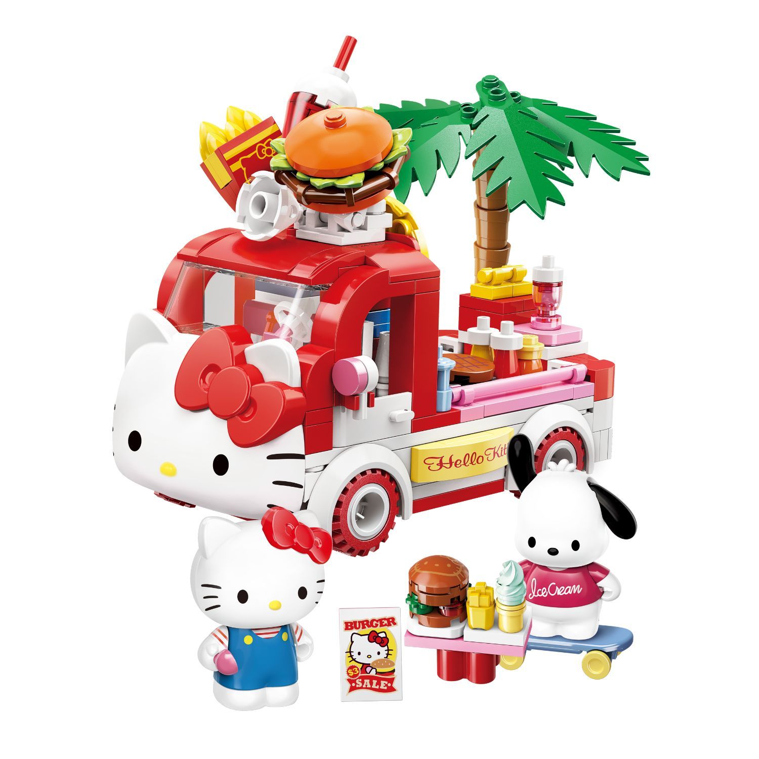 Đồ Chơi Lắp Ráp KEEPPLEY Sanrio Hello Kitty & Pochacco's Fast Street Food Truck Building Blocks K20848