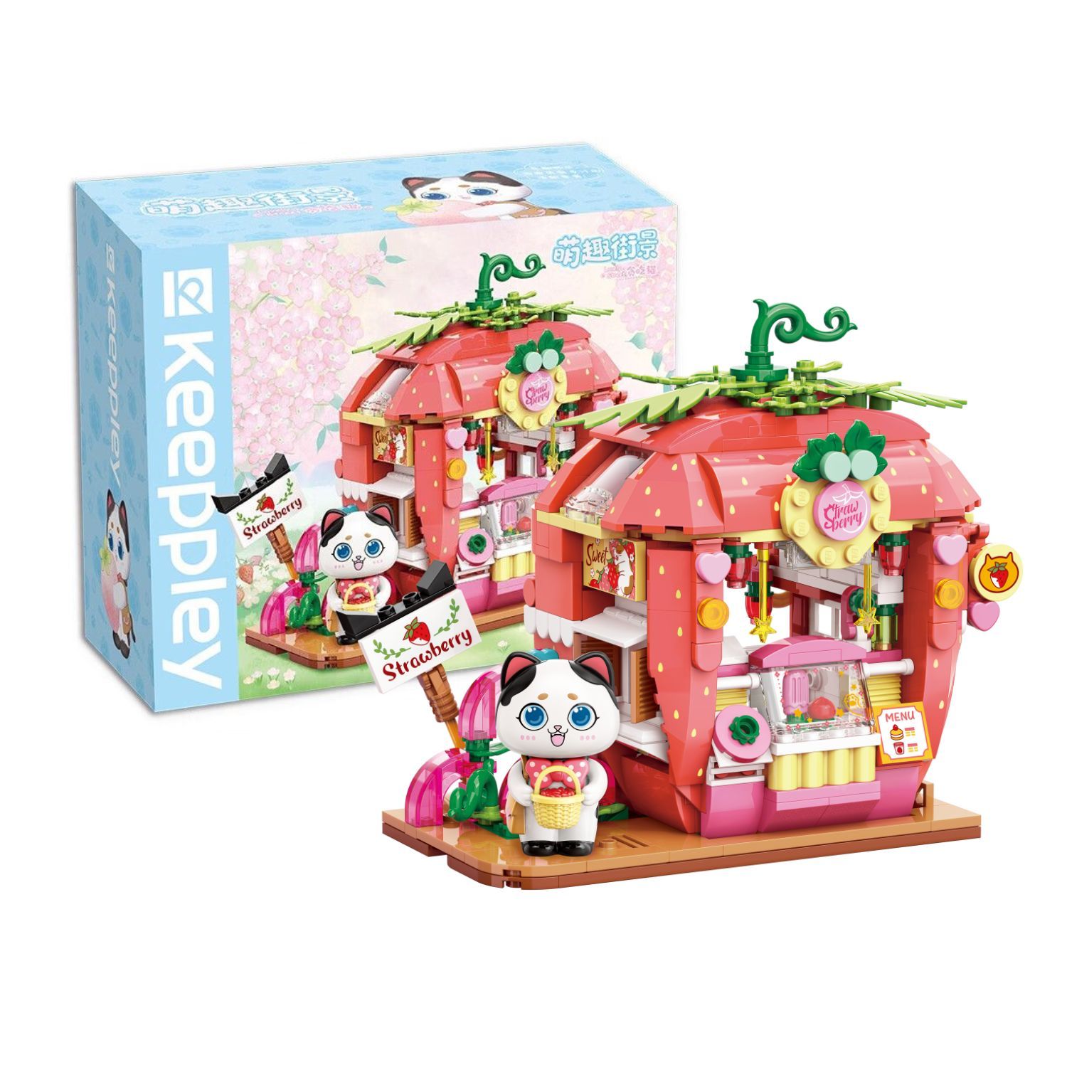 Đồ Chơi Lắp Ráp KEEPPLEY Lovely Street Tuxedo Cat Strawberry House Building Blocks K28008