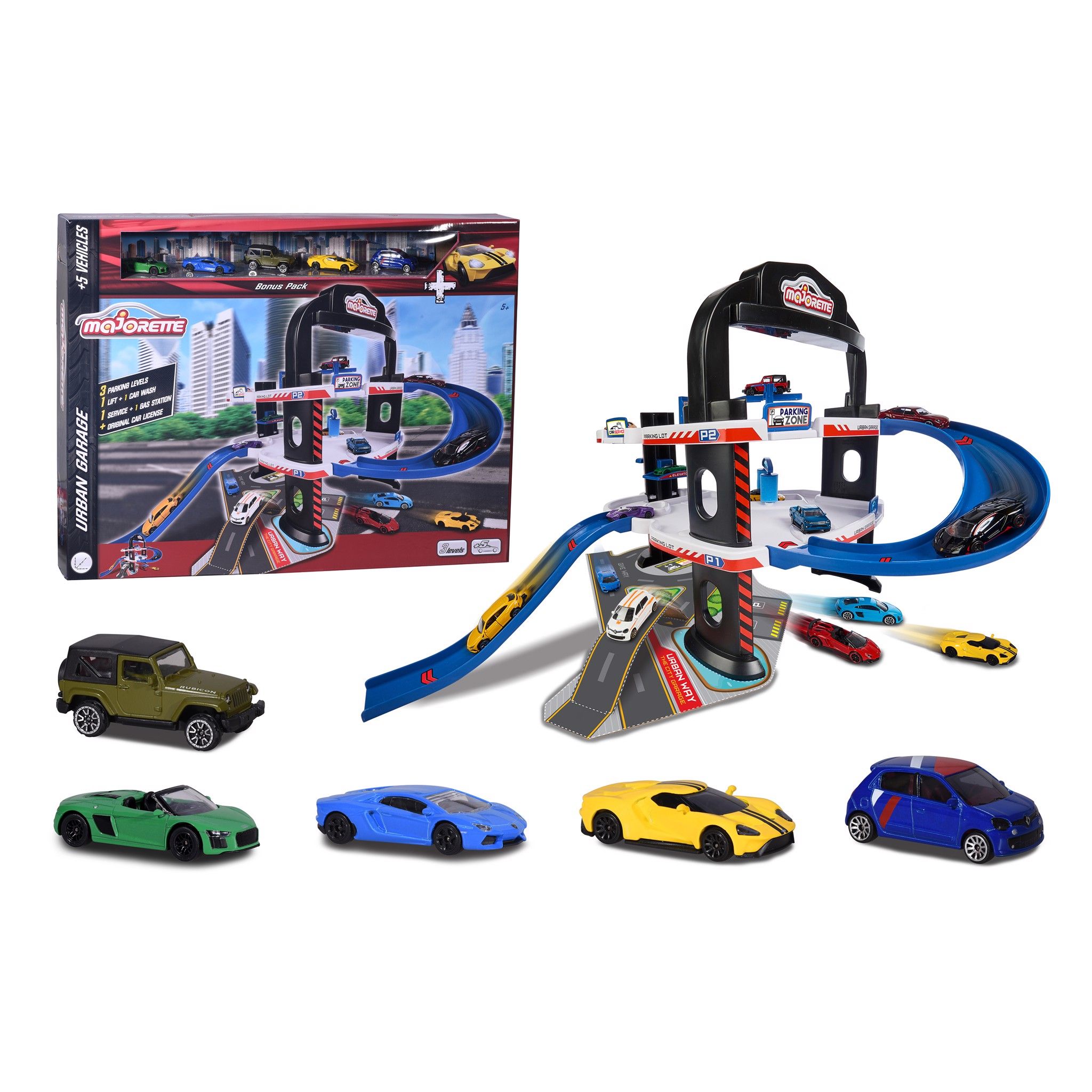 212059986 Bộ Đồ Chơi Mô Hình 3 Tầng MAJORETTE Urban Garage + 5 Cars